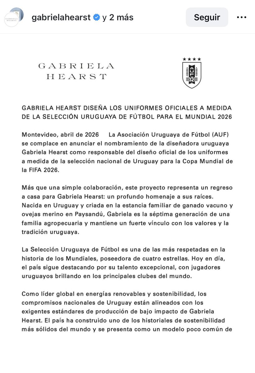 Gabriela Hearst va a diseñar el uniforme de la Selección uruguaya. A nosotros quién nos los diseña?