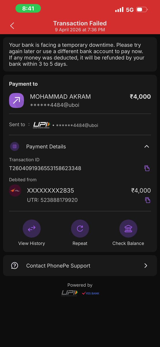 _Introvert420_'s tweet photo. @PhonePe Payment failed but amount debited on my account https://t.co/OPym1MOndY