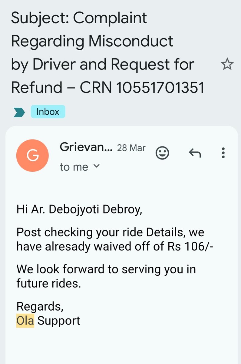 DebroyRobin's tweet photo. @olamoney_in,@ola_supports  I never expected Ola Support and Ola Money to take such an excessive amount of time to process a refund, even after acknowledging that the deduction was due to an error on their part or their partner/driver https://t.co/YEGfe74U24