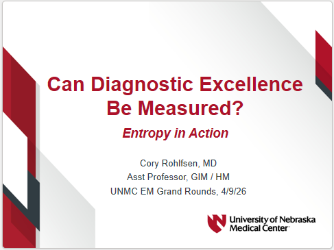 CoryRohlfsen's tweet photo. So fun to give @NebraskaEM Grand Rounds today! Thank you for letting me share our team's #Entropy research.
Raising the bar of #DxEx is my passion and there are so many opportunities at both the individual training and systems level. https://t.co/pwn29ydUKB