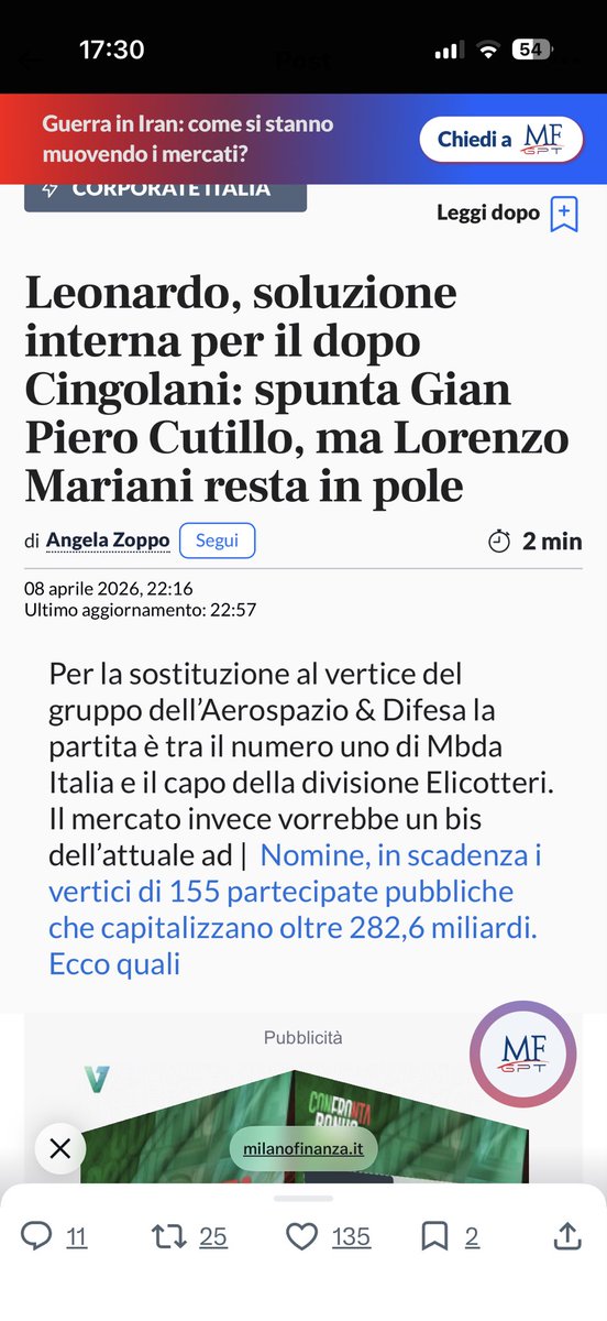 lucy79178521's tweet image. Sconcertante ..!!!
#Cingolani #Leonardo 
In carica in Leonardo dal 2023
Azione cresciuta da 12€ a 59€
Ordini del  2025 per 24 mld
Dossier strategici in corso 
Il mercato vuole un Cingolani bis 
Ma a #Meloni #Fazzolari #Crosetto 
Non piace ..
..troppo geniale ..