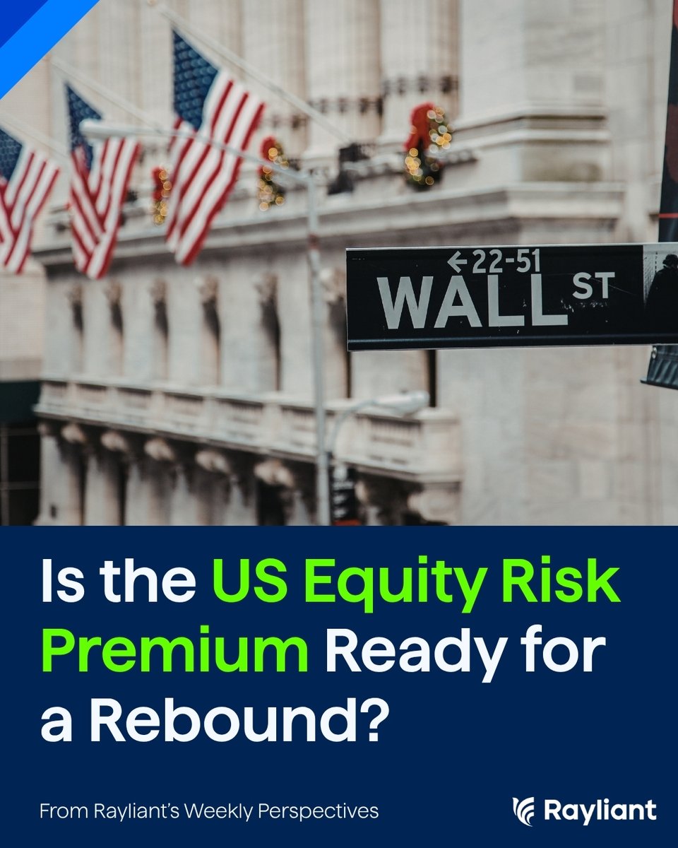 rayliant's tweet photo. How seriously are investors taking today’s growing list of market risks?

One way to think about it is through the equity risk premium—the extra return investors expect from stocks compared with safer bonds.

Our latest chart shows that the US equity risk premium has fallen to its lowest level since 2002, and has recently turned negative.

That doesn’t necessarily mean #equities must fall. But it does suggest that investors buying the dip today may be taking a larger leap of faith than in past cycles.

Read the full Perspectives piece here: https://t.co/0gxEciLhIt