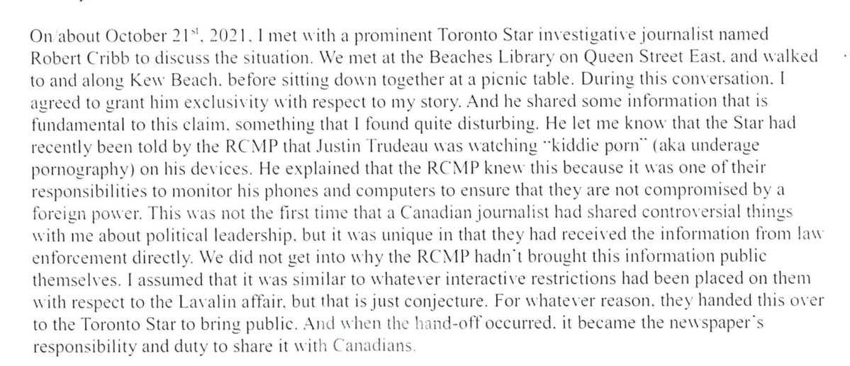 "Star had recently been told by the RCMP that Justin Trudeau was watching "kiddie porn" (aka underage pornography) on his devices. He explained that the RCMP knew this because it was one of their responsibilities to monitor his phones and computers"

dropbox.com/scl/fi/2bywhzf…