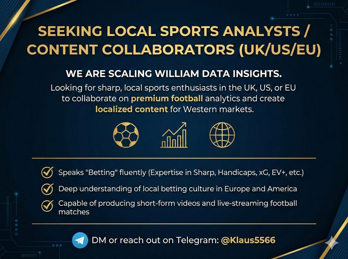 jonc1978's tweet image. Are you a sharp football analyst or content creator based in the UK, US, or EU? We want YOU!
Let's build something big. Strategic partnerships await.
📩 DM or Telegram: @Klaus5566
#SportsAnalytics #FootballData #ShortFormContent #LiveStreaming #ChannelGrowth