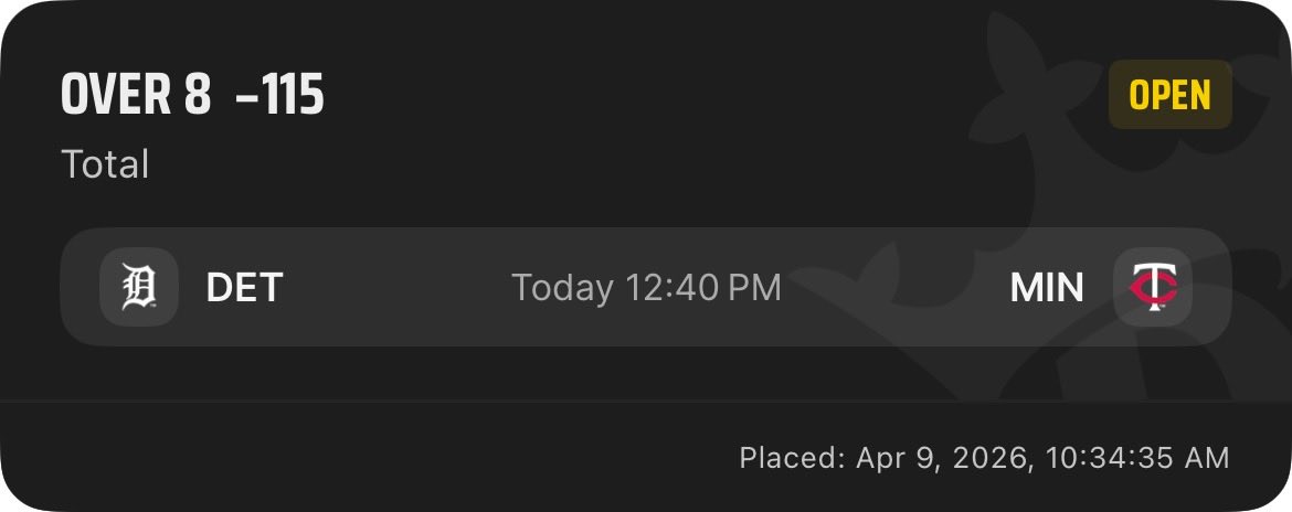 Straight plays 🔥

Reds ML (1U) 🔴

Tigers/Twins O 8 ⬆️ (1U)

#ATOBTTR #DNMW #NoPlaceLikeHERE #MLB #sportsbettingpicks #StatsCash