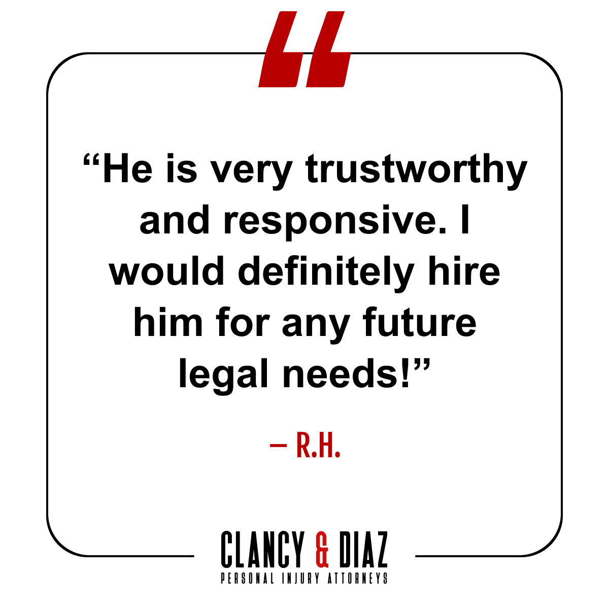 ClancyDiazLLP's tweet photo. Thank you for your kind words! We truly appreciate your trust and are glad we could help you through the process.

See what others have shared:
https://t.co/0vA3mcjhFN https://t.co/GO6EFdA7TX