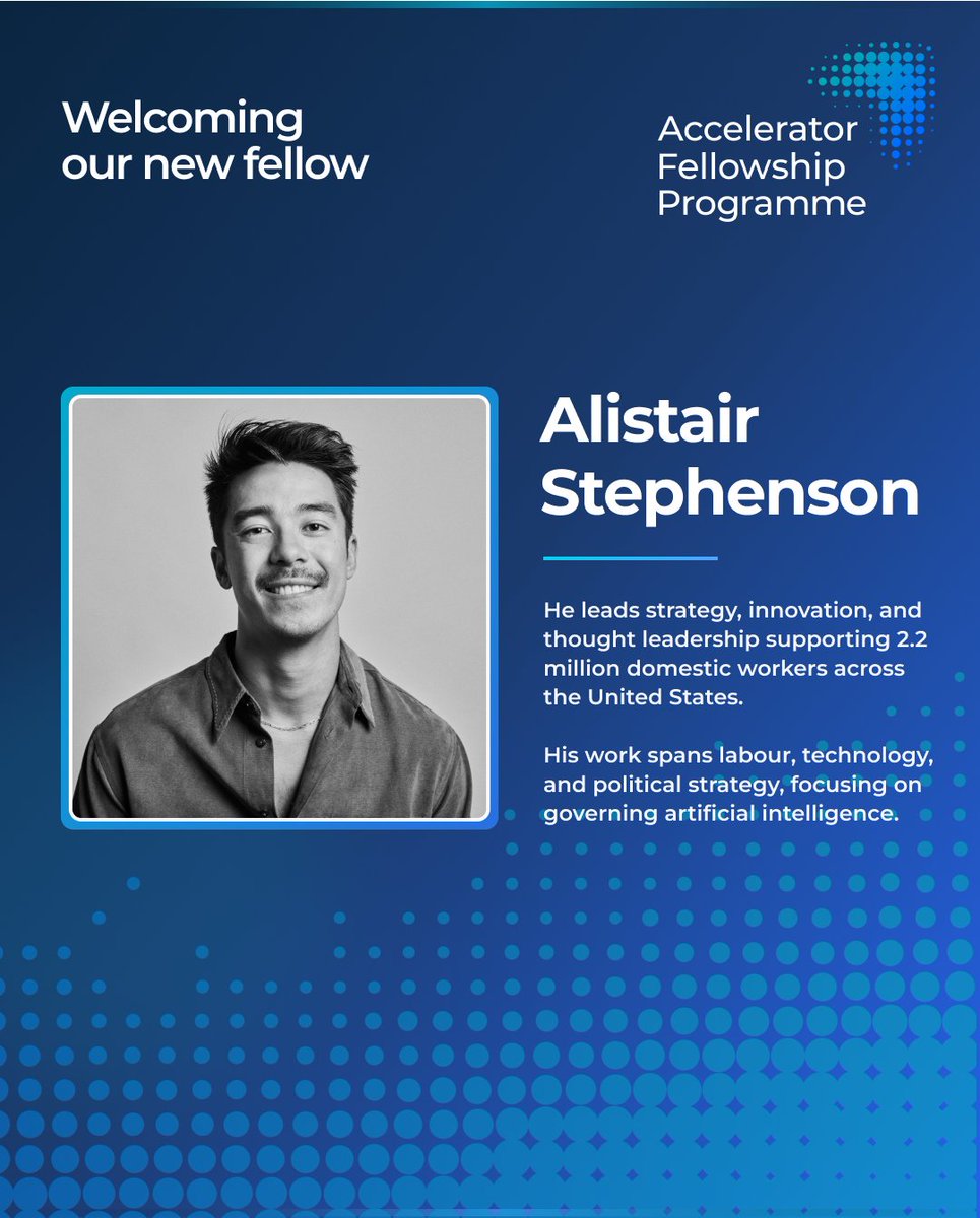 EthicsInAI's tweet photo. We are delighted to welcome Alistair Stephenson (@alistairws) as a Fellow of our Accelerator Fellowship Programme (@EthicsinAI_AFP).

Chief Strategy and Impact Officer at NDWA, he leads work supporting domestic workers across the US.

🔗Learn more:
https://t.co/Mj3dcAP9Ht https://t.co/wcKufmpVgf