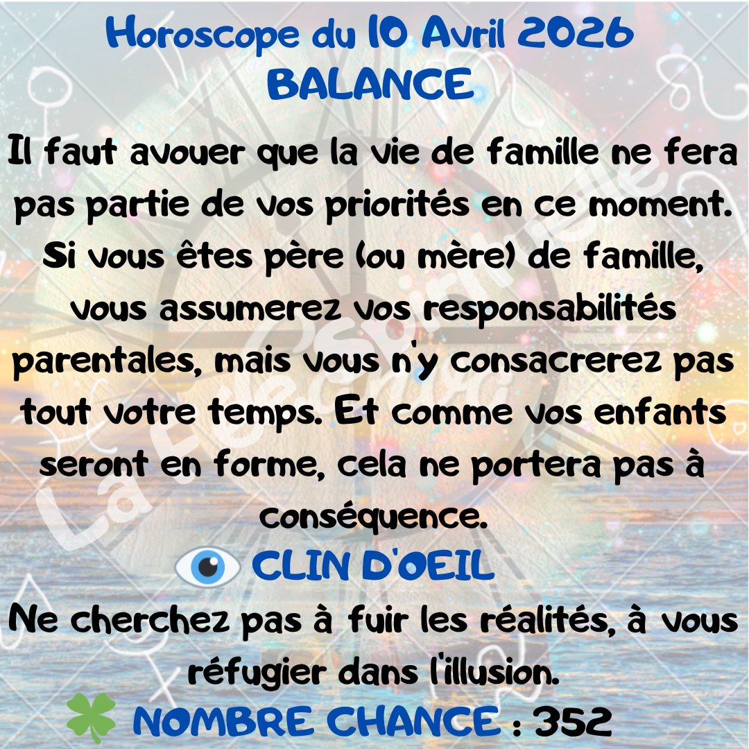 feespirituelle's tweet image. Votre horoscope pour ce vendredi 10 Avril 2026.
#TAUREAU #CAPRICORNE #BALANCE #POISSON
🔮 lafeespirituelle.fr/collections/vo…🔮