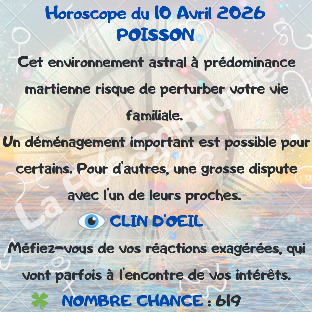 feespirituelle's tweet image. Votre horoscope pour ce vendredi 10 Avril 2026.
#TAUREAU #CAPRICORNE #BALANCE #POISSON
🔮 lafeespirituelle.fr/collections/vo…🔮