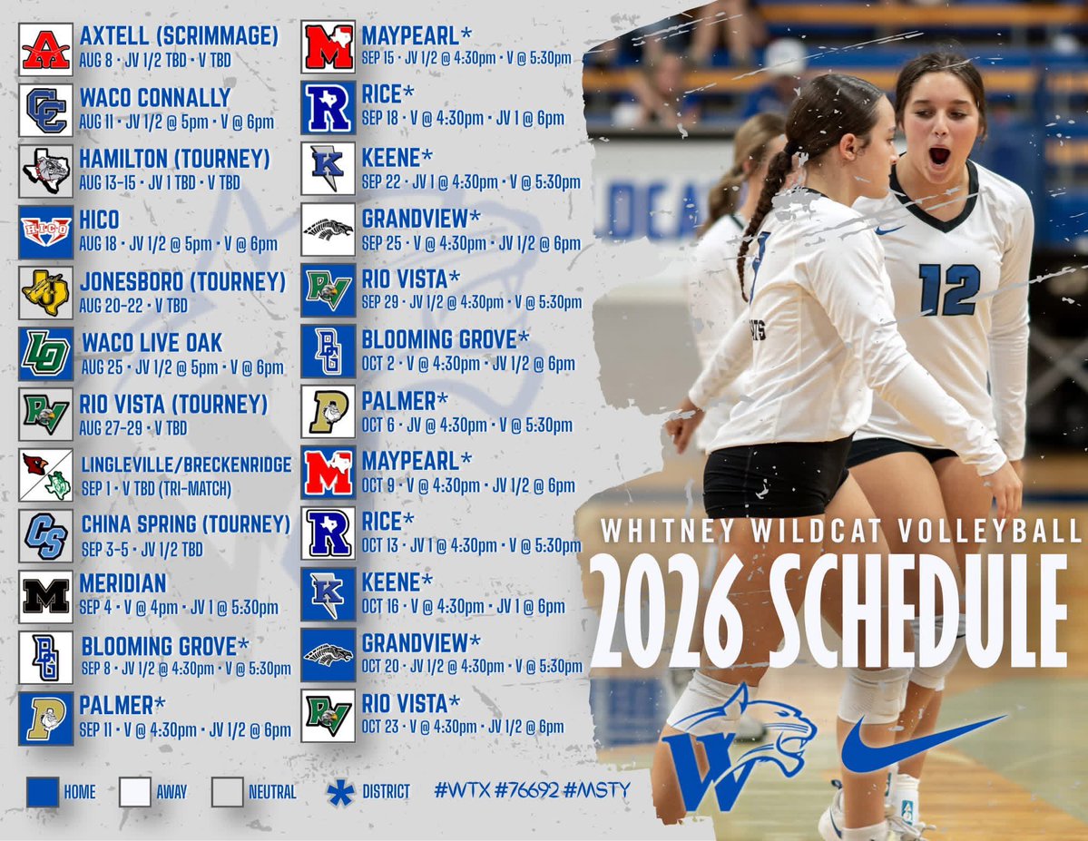 WWSportsNetwork's tweet image. WILDCAT VOLLEYBALL 2026 SCHEDULE REVEAL!🏐 #WTX #76692 #MSTY