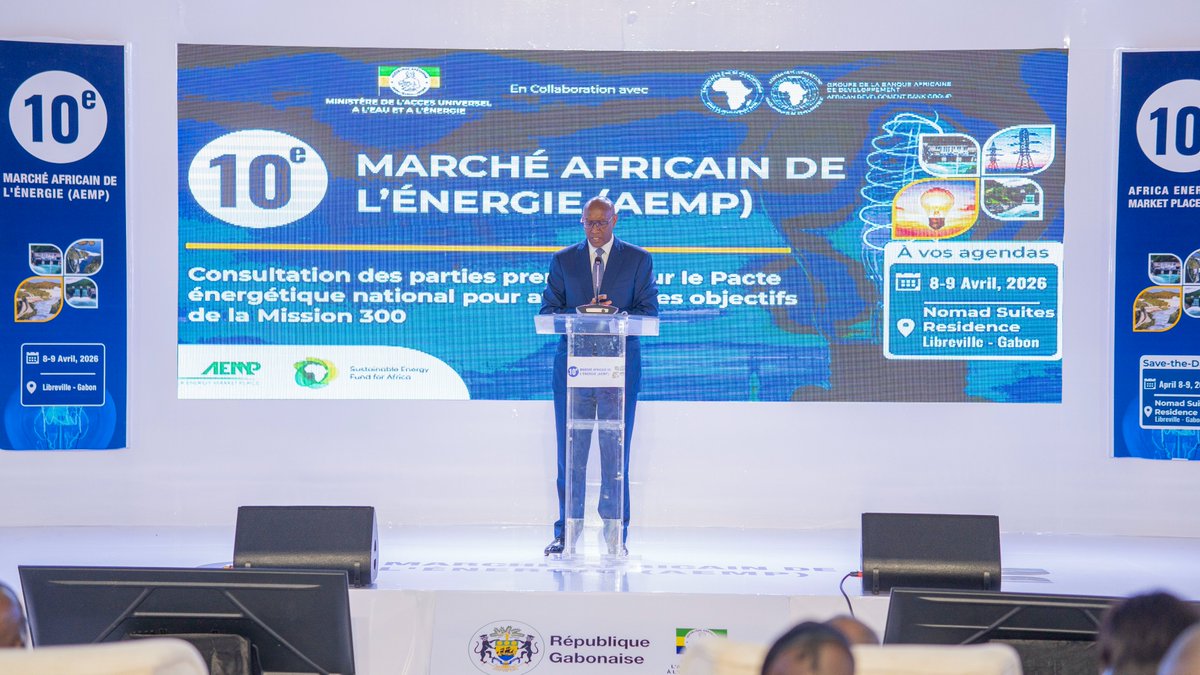 AEP_Africa's tweet photo. 150+ delegates gathered yesterday and today in Libreville 🇬🇦 for the 10th Africa Energy Market Place (#AEMP2026), a flagship @AfDB_Group forum, now driving #Mission300 to connect 300M Africans to electricity by 2030 ⚡🌍
#PoweringAfrica #AfDB https://t.co/tpUoFnnjjC