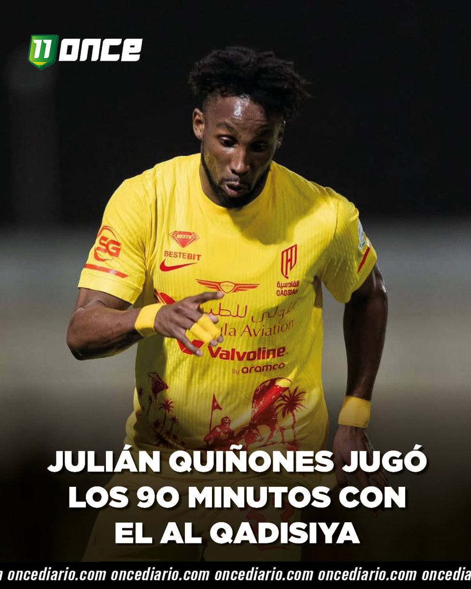 oncediariomx's tweet photo. JULIÁN QUIÑONES EMPATÓ EN ARABIA  🇲🇽

El delantero del #AlQadisiya vio actividad en la #SaudiProLeague ante el #DamacFC, en un partido que terminó 1-1.  

📌El mexicano disputó los 90 minutos y destacó por su distribución en el campo rival, generando ocasiones de peligro.  

📌Con este resultado, los Caballeros del Este se mantuvieron en la cuarta posición.