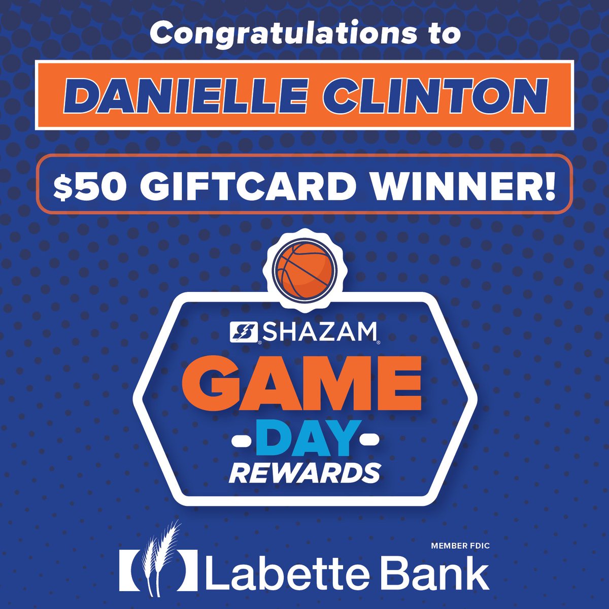 Congratulations to our latest Game Day Rewards winner, Danielle Clinton! The new Lucky Rewards contest is underway through June 30, and every debit card purchase you make increases your chances to win. View the official rules here: shazam.net/services/marke…