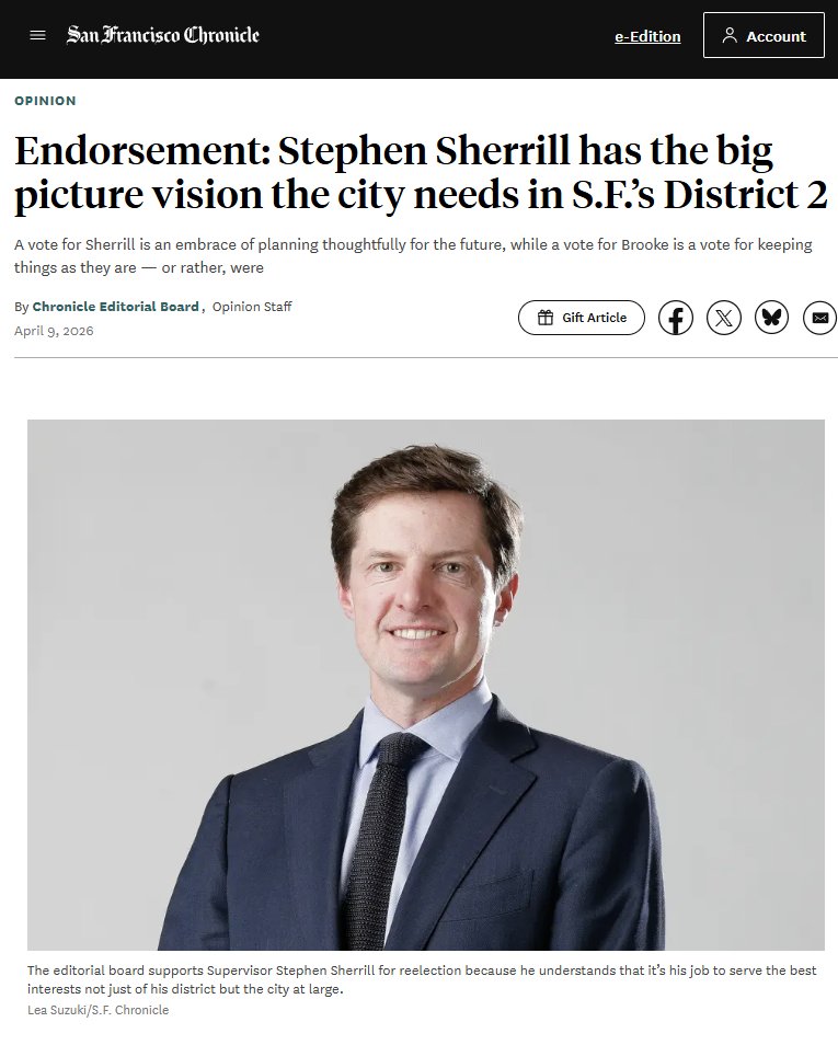 SFyimby's tweet photo. @sfchronicle endorses Supervisor @scsherrill (SF YIMBY endorsee) for re-election in SF District 2! 
https://t.co/FRJcb3yATJ https://t.co/KCiHvMFi6G