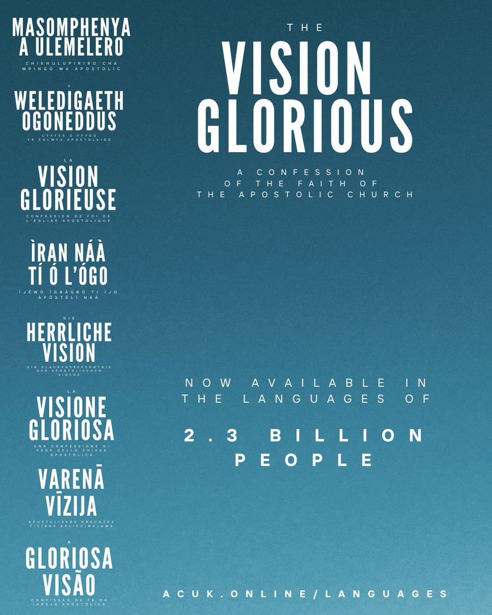 ActsDivinity's tweet photo. Our translations of The Vision Glorious: A Confession of the Faith of the Apostolic Church have just launched. It’s now available in the languages of 2.3 billion people! And more languages are coming soon… https://t.co/d4jRnlIxbg