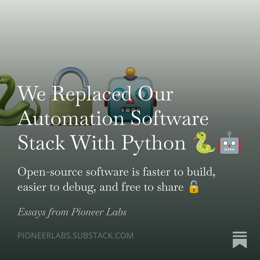 Pioneer__Labs's tweet photo. Most lab automation software is proprietary, expensive, and painful for anybody who codes, so we ditched it. Our liquid handler runs on Python + PyLabRobot, and we're sharing our protocols open-source. https://t.co/ocupsv0nuf
