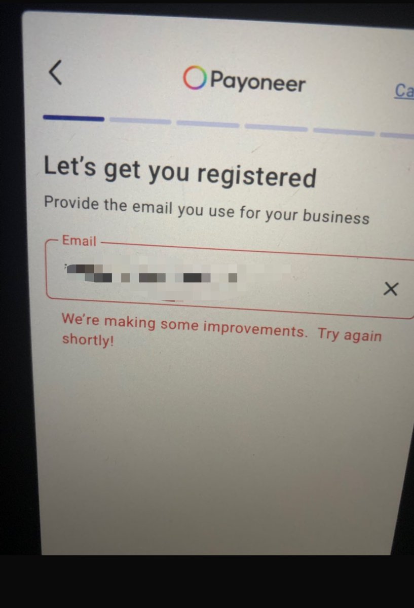 Rannypearl's tweet photo. @Payoneer_Help @Payoneer I have been trying to create an account on Payonner for more then a week, and this is the reply i get everytime, i can’t get pass this point. https://t.co/cqN2ONXHNa