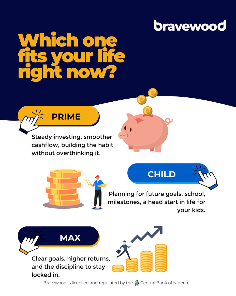 bravewoodng's tweet image. Same you. Different seasons. Different tools.

Your money moves should match where you are right now. Steady, ambitious, or future-focused.

Which one are you in?

#Bravewood #Investing #WealthBuilding #PlanDontPanic
