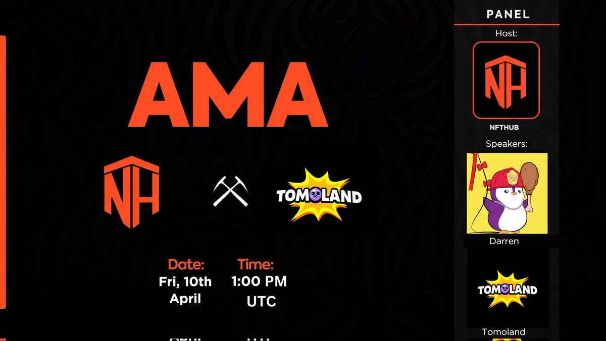 NFTSHUB_'s tweet photo. Following our paternership announcement, we're excited to announce our upcoming AMA with @tomoland_app

📅 Friday, April 10th
🕒 1PM UTC

Set your reminder below 👇 https://t.co/smyzYjwwre