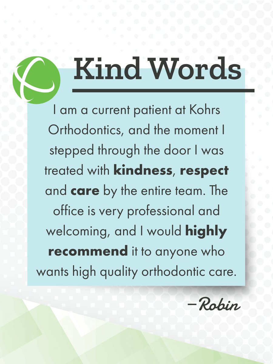 KohrsOrtho's tweet image. Thank you, Robin, for the kind words and for trusting Kohrs Orthodontics with your smile. We are so grateful to have you as part of our patient family and truly appreciate you taking the time to share your experience with our team. 

🌐 | vist.ly/4xvga

#KindWords