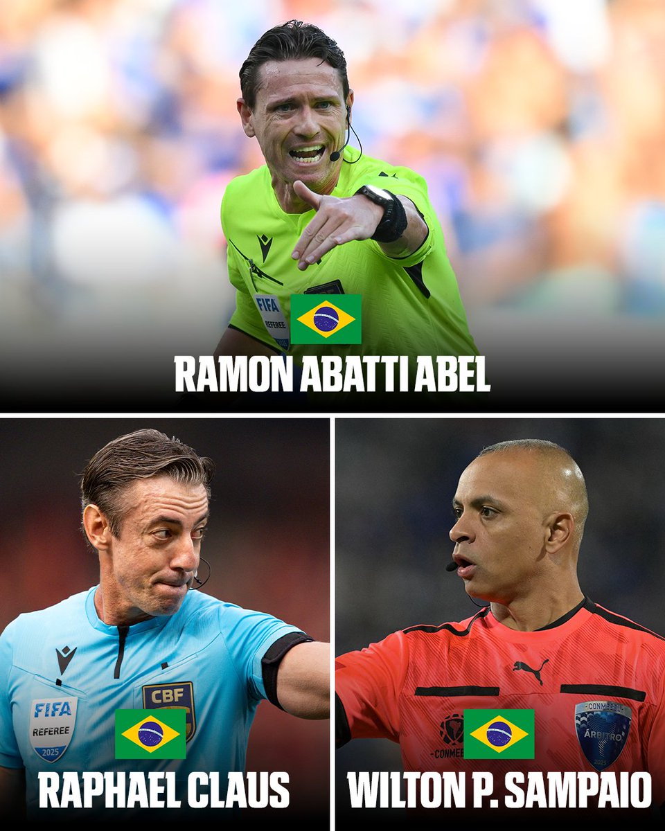 OS ÁRBITROS BRASILEIROS DA COPA DO MUNDO 2026! 🇧🇷 A equipe brasileira será formada pelos árbitros Raphael Claus, Ramon Abatti Abel e Wilton Pereira Sampaio, além dos assistentes Bruno Boschilia, Bruno Pires,