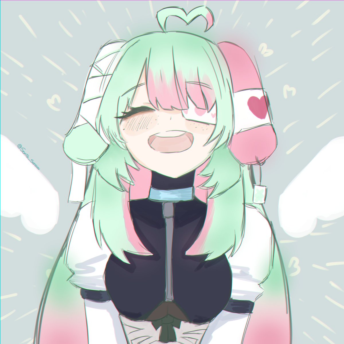 Santa2D's tweet photo. @Ceroos_ It’s very cute, your design—I made a sketch with the first thing that came to mind when I saw it! \ ˚▽˚ / https://t.co/m6PnMBUEqR