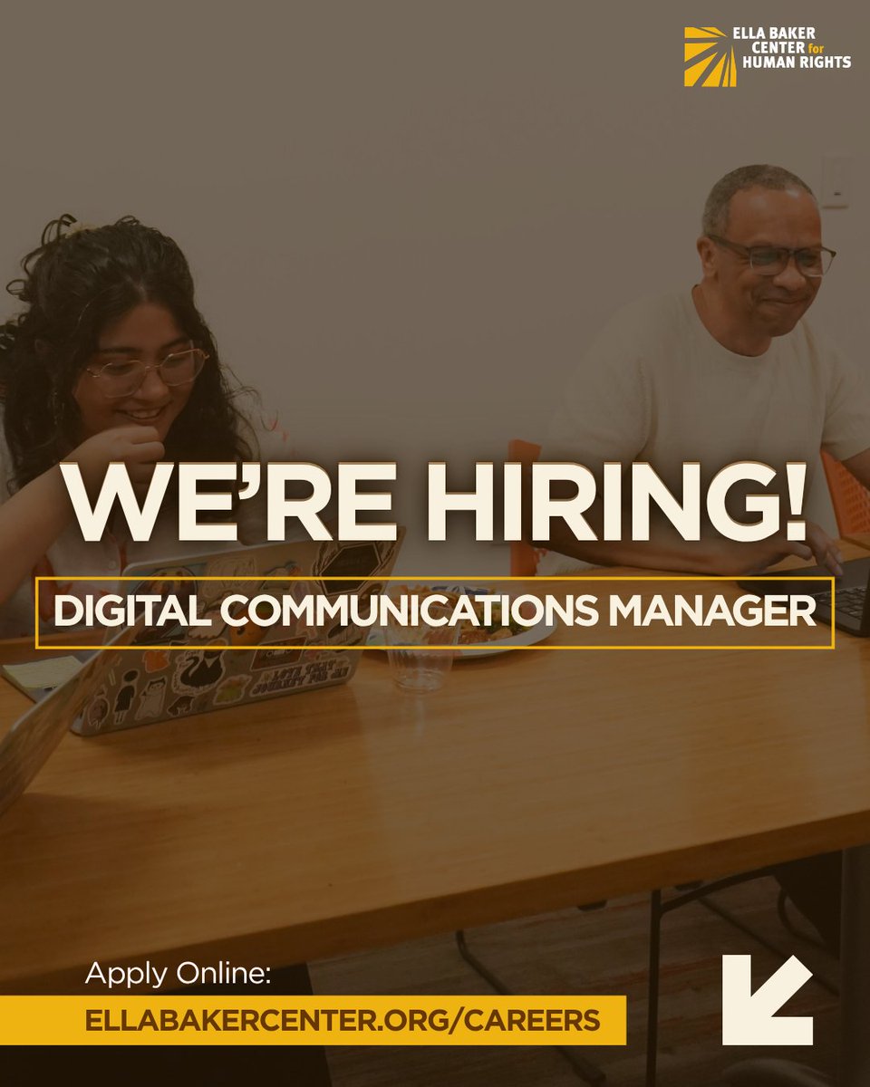 ellabakercenter's tweet photo. WE’RE HIRING a Digital Communications Manager! 💻 

If you’re a strategic thinker, systems-minded, and committed to centering communities impacted by punishment and policing, we want to hear from you.

🔗 Apply online: https://t.co/tUNeixKjTN https://t.co/HZn50oDw6W