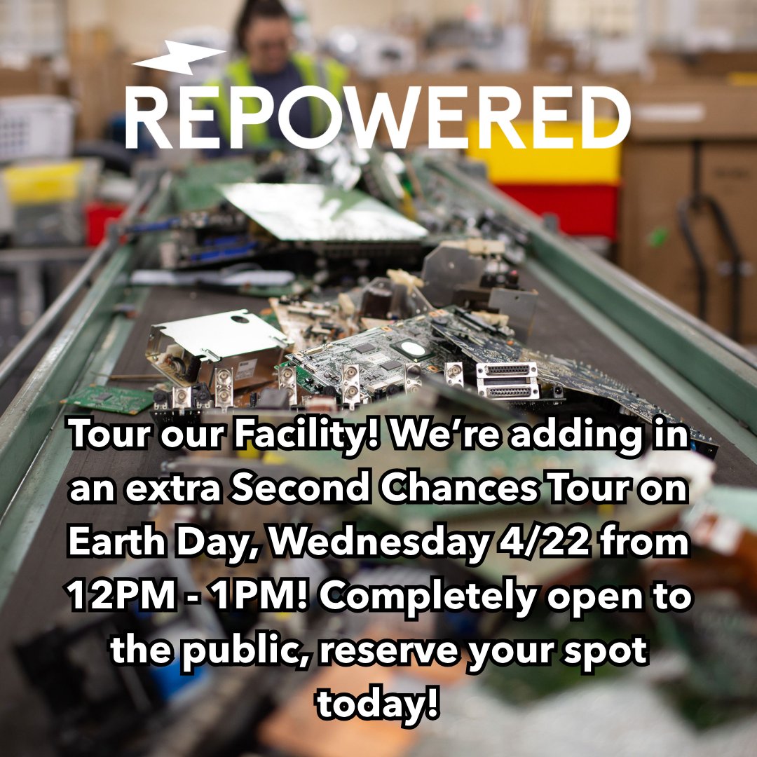 getrepowered's tweet photo. 🌎 Epic Earth Week: Second Chances Tour! In honor of Earth Day, we’re opening our doors for an extra Repowered facility tour, and you’re invited! Register now! https://t.co/23IXqqSLmX

#Epic #EarthWeek #EarthDay #SecondChances #Tour #ElectronicsRecycling #GetRepowered #MN https://t.co/HuMT5sLIBk