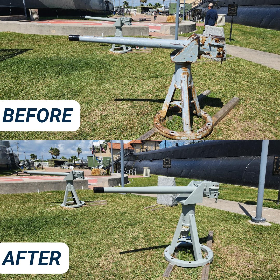 galvnavalmuseum's tweet photo. Our restoration team have recently restored our 40mm Saluting Guns.
Support our efforts here➡️https://t.co/5KQ5elS5xg

#doante #historicships #texas #galveston #houston #museum #travel #usnavy #history #navalhistory #familyfun #edu #tours #igtx #fyp #ww2 #restorations https://t.co/YeKPUdpEOl
