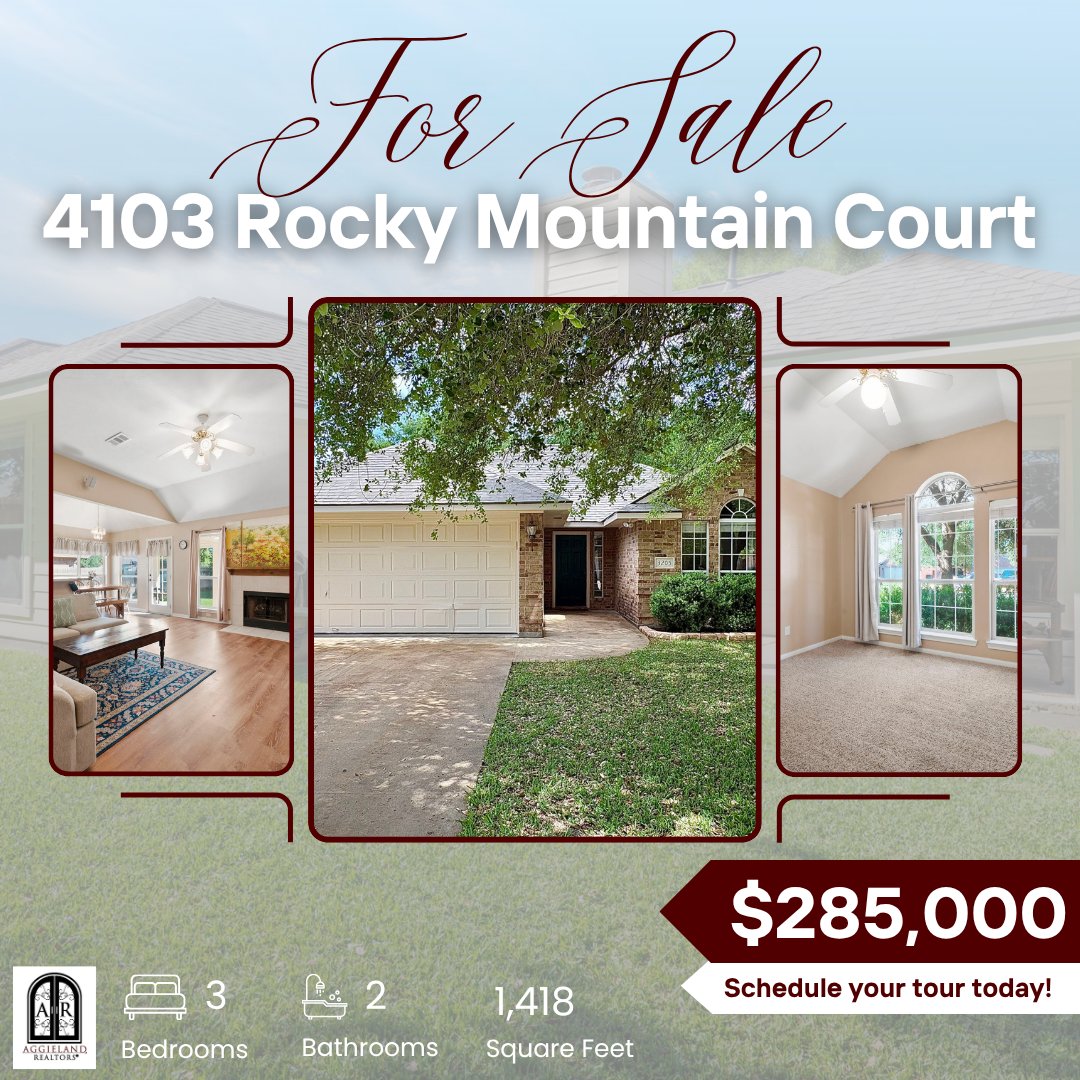 AggielandTeam's tweet image. Hot New Listing in The Heart of College station!
4103 Rocky Mountain Court is a well kept one story tucked away on a quiet cul de sac and just minutes from the TAMU bus route.
 (979) 846-8326
#collegestation #aggielandrealtors #realestateagent #homeforsale #AggielandHomes