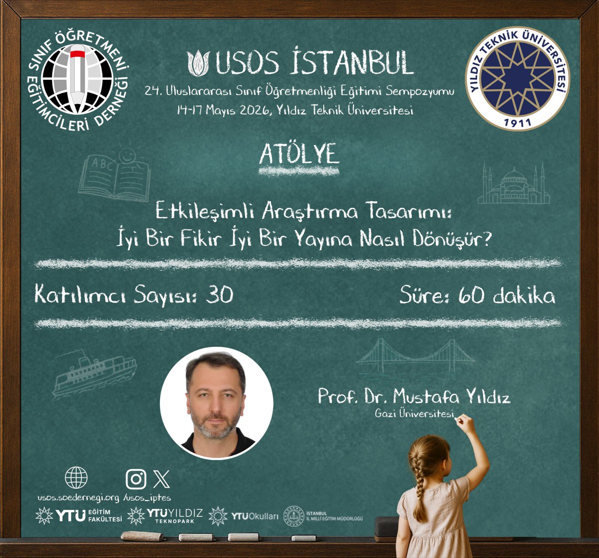 USOS_IPTES's tweet photo. 📣 USOS İstanbul | Atölye
Akademik çalışmalarıyla öne çıkan Prof. Dr. Mustafa Yıldız @mstfyldz_52 (Gazi Üniversitesi),
“Etkileşimli Araştırma Tasarımı: İyi Bir Fikir İyi Bir Yayına Nasıl Dönüşür?” başlıklı atölyede, araştırma sürecine dair temel bir perspektif sunacaktır. https://t.co/EUGnrz98sE
