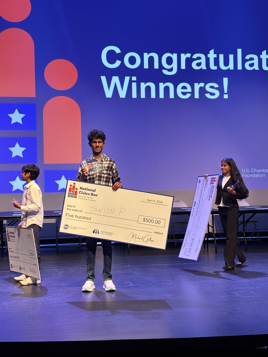 DeWitt_Perry's tweet photo. So proud of our Perry Eagles at last night’s Civics Bee! 🇺🇸

8 of 20 competitors were Perry students! After 2 tough rounds, 2 made the Top 5—Jeffrey J. &amp; Tanish P.!

🏆 Tanish took 1st place, won $500, and is headed to STATE!

All participants received tablets! 🦅❤️#PerryProud https://t.co/0l9hD1Z6dd