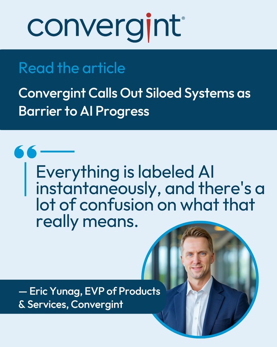 Convergint's tweet image. In a new SecurityInfoWatch article, Convergint’s Eric Yunag explains why disconnected systems are stalling real AI progress in physical security.
ow.ly/qe3n50YFHy1
#AIinSecurity #SystemsIntegration #PhysicalSecurity  #Convergint