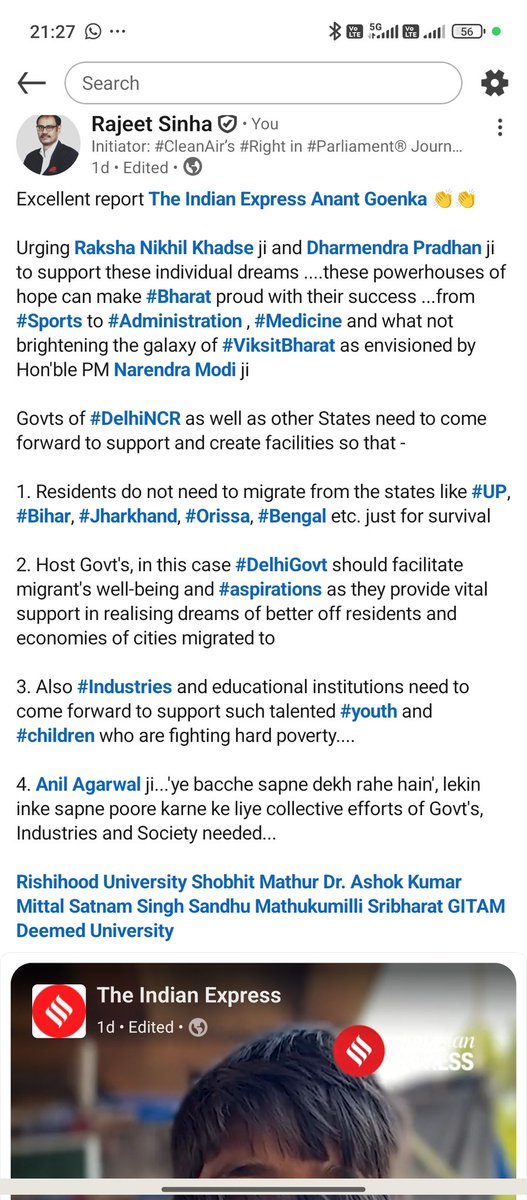 <a href="/LtGovDelhi/">LG Delhi</a> Welcome move from #LGDelhi🎉👏 my post is not a grievance, but a request to explore help to realise dreams of these youngsters, as reflected in this <a href="/IndianExpress/">The Indian Express</a>
report <a href="/mansukhmandviya/">Dr Mansukh Mandaviya</a>
<a href="/khadseraksha/">Raksha Khadse</a> <a href="/dpradhanbjp/">Dharmendra Pradhan</a>
<a href="/gupta_rekha/">Rekha Gupta</a> <a href="/AnilAgarwal_Ved/">Anil Agarwal</a>
<a href="/ANI/">ANI</a> 

linkedin.com/posts/in-east-…