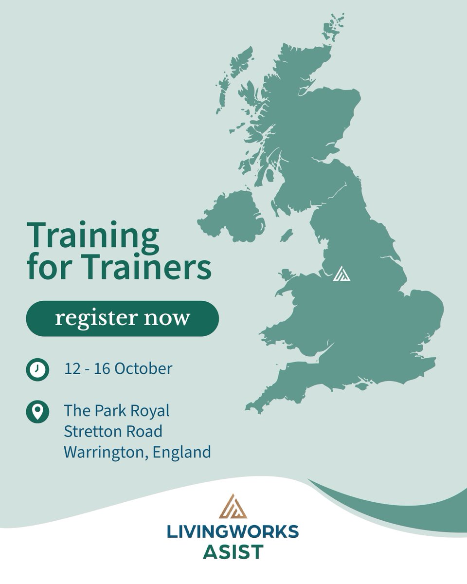 Living_Works's tweet photo. The right conversation can change everything. Ready to teach others how to have it?

Become a certified #LivingWorks ASIST Trainer this October in Warrington, England.

📅 Oct 12–16, 2026

Apply now: https://t.co/dvxDnLH4Xz https://t.co/nSELZMrdFy