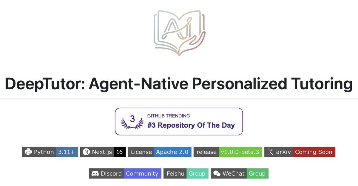 exploraX_'s tweet image. hongkong university's data science lab open-sourced an AI personal tutor agent, free for anyone to use.

you feed it your own docs (textbooks, PDFs, research papers etc) and it becomes an expert on them instantly.

the agent learns your style, remembers what you've studied, and