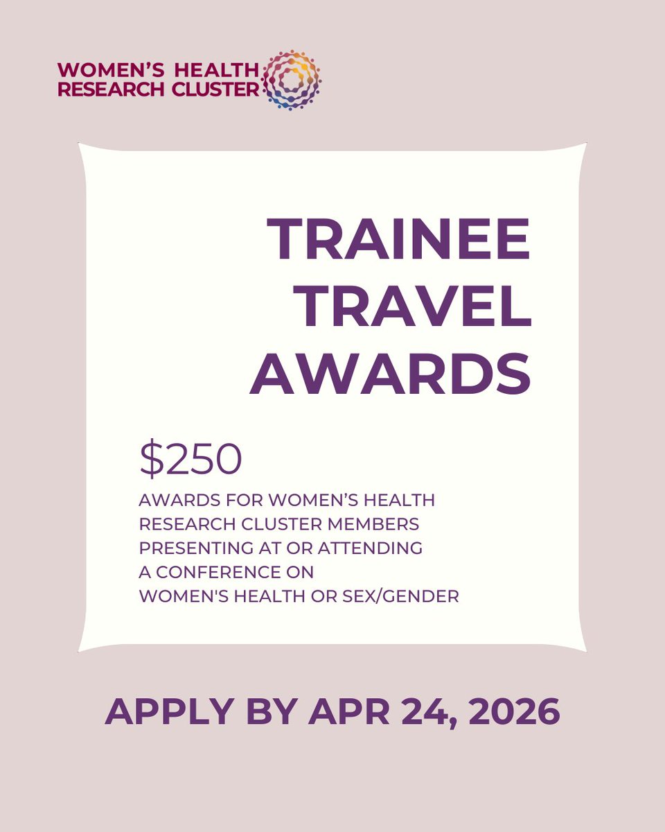 ResearchonWH's tweet image. Trainees in women’s health research 📣

Travel funding is available to help you present your work and grow your network.

Apply for the Trainee Travel Awards:
ow.ly/YFTG50YGwXM

#WomensHealth #ResearchFunding #Trainees #AcademicTwitter