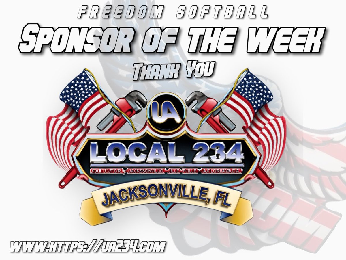 Freedom Softball’s sponsor of the week is UA Local 234 Jacksonville, FL. Jacksonville, Florida-based labor union for plumbers, pipefitters, welders, and HVAC technicians, serving Northern Florida since 1901.  For a career path thats top notch go to ua234.com
