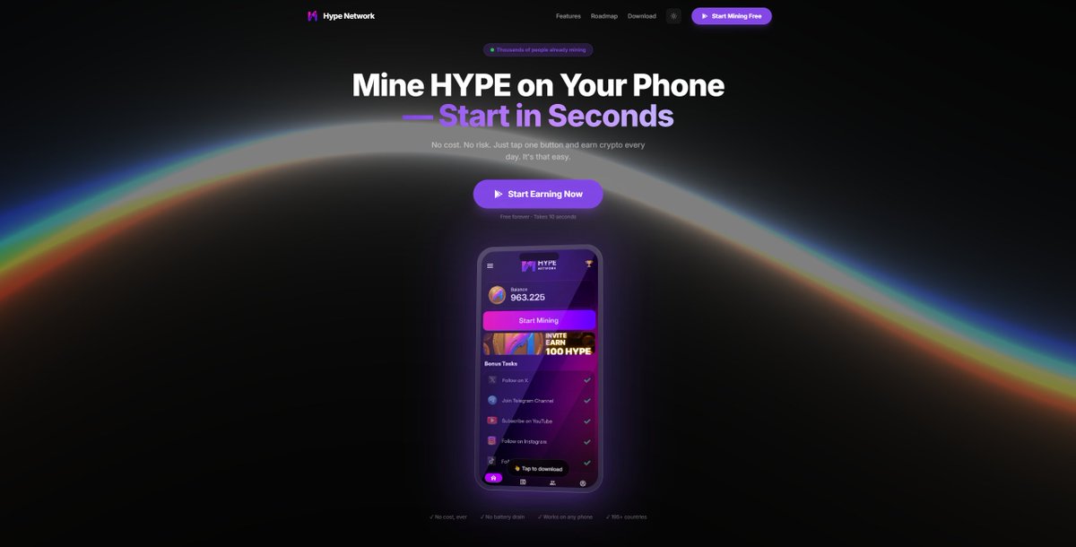 HypeNetworkApp's tweet photo. 🚨 Hype Network Major Update! 🚨

50,000+ miners are already on board… and we’re just getting started! 💜

🔥 What’s New:
• ⚡ Super fast, mobile-friendly website
• 📄 Whitepaper v2.0 (updated tokenomics)

💡 Early miners = maximum advantage. Keep mining and level up!

👉 Check the new site: https://t.co/XolQvf7ZVD
📲 Download the app: https://t.co/jLpuYkNMjJ

Don’t wait… the countdown to halving has started! ⏱️
#HypeNetwork