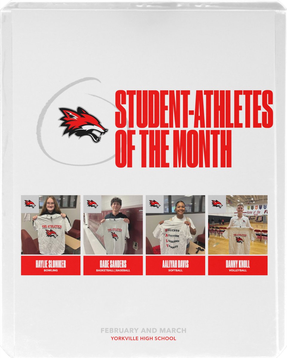 YHSAthletics115's tweet photo. The Student-Athlete Leadership Team (SALT) team student-athlete of the month winners for February &amp; March!
Haylie Sloniker, Bowling
Gabe Sanders, Basketball &amp; Baseball
Aaliyah Davis, Softball
Danny Knoll, Volleyball https://t.co/KKmVhTlXui