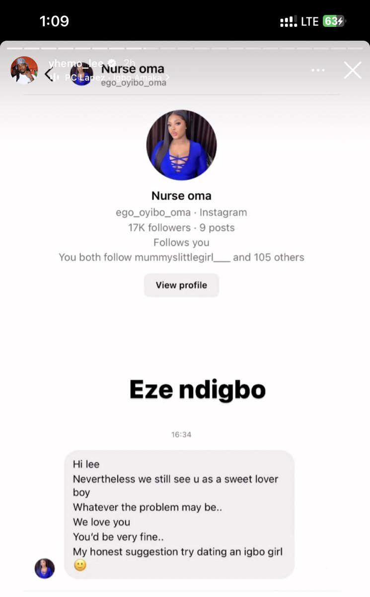 Plime_Minister2's tweet photo. Throwback to when an IGBO woman slid into Yhemolee's DM to hawk herself to him following his breakup with his Yoruba ex-girlfriend. 

Anytime I see this in my gallery, I almost d!e because it's always that painful laughter that comes out of my throat. 

This is what some useless Yoruba men enjoy; ki won ma kiri obo wa ba yin. 

...then cry that Yoruba women do too much shakara. 

Iya n je yin.

In case you are wondering why these women are everywhere, this is how they move and weak Yoruba men fall prey. 

If you want me to d!e, just tell me "Hi Lee". 

😂