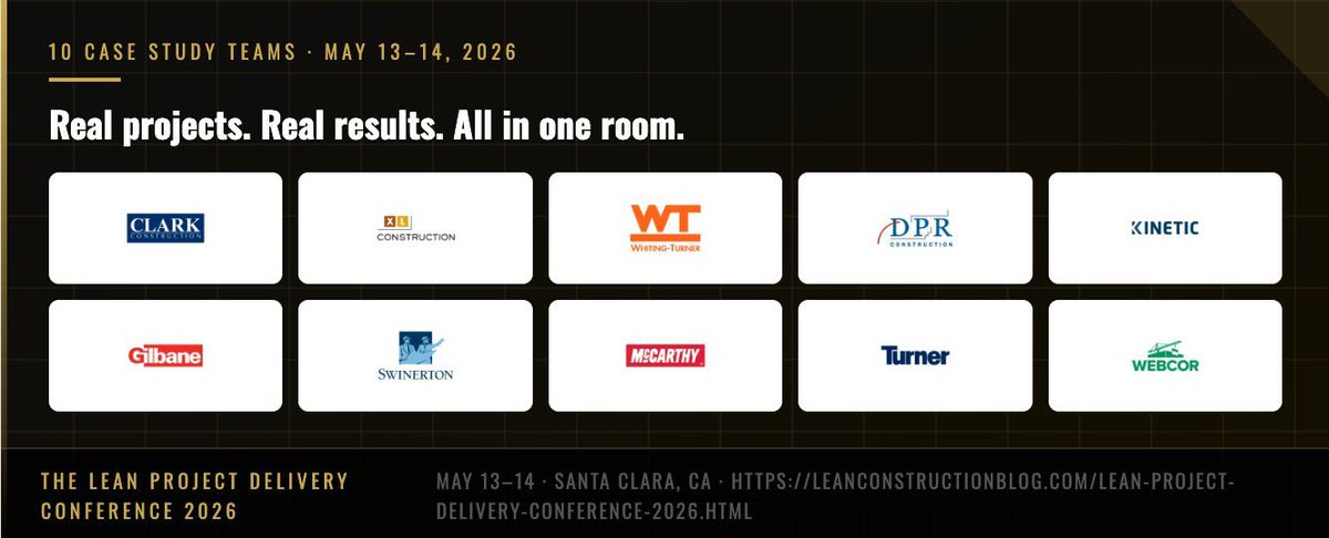 LeanConstBlog's tweet photo. 10 project teams. 2 days. All in one room.

At The Lean Project Delivery Conference 2026, these teams are sharing exactly what worked — and what didn't — on their real projects.

Will your team be in the room?

🔗 Register: https://t.co/MURoSsBCXB

#LeanConstruction #LastPlanner https://t.co/W9ZSIOmsQI