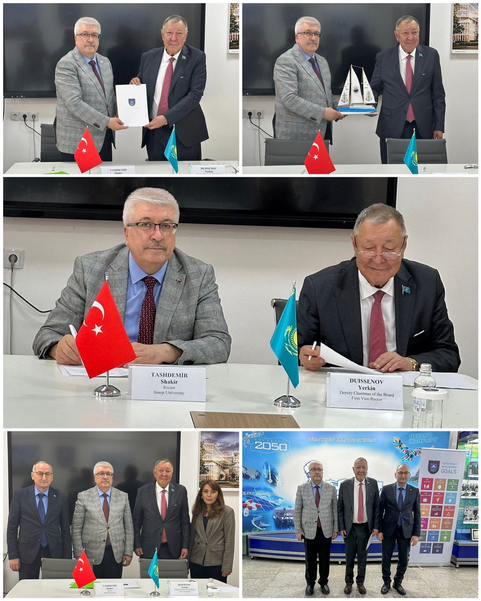 sinopuniversity's tweet photo. 🇹🇷🇰🇿Rektörümüz Prof. Dr. Şakir Taşdemir, Kazakistan ziyaretleri kapsamında gerçekleştirdiği temaslar ve imzaladığı protokollerle Üniversitemizin uluslararası akademik iş birliği ağını genişletmeye devam ediyor.

🔸Kazak Milli Kızlar Pedagoji Üniversitesi’nin ardından Al-Farabi Kazak Milli Üniversitesi’ni ziyaret eden Rektörümüz Taşdemir ile Rektör Yardımcımız Prof. Dr. Muhitdin Yılmaz görüşmeler gerçekleştirdi.

🔸Rektörümüz Taşdemir, Kazakistan ile öğrenci ve akademisyen değişim programlarını artırarak akademik iş birliğini daha ileri seviyeye taşımayı, ortak araştırma projeleriyle bilimsel üretimi güçlendirmeyi ve kültürel etkileşimi kalıcı hale getirmeyi hedeflediklerini belirtti. Ayrıca, Kazakistanlı öğrenci ve akademisyenleri ülkemize ve Sinop’a davet etti.

🔸Yönetim Kurulu Başkan Yardımcısı – Birinci Rektör Yardımcısı Prof. Dr. Erkin Düysenov ise iki üniversite arasında kurulacak güçlü iş birliklerinin hem akademik gelişime hem de kültürel yakınlaşmaya önemli katkılar sağlayacağına inandıklarını ifade ederek, bu iş birliğinden duyduğu memnuniyeti dile getirdi.

🔸Ziyaret kapsamında, taraflar arasında iş birliği protokolü imzalandı.

#SinopÜniversitesi
#FarabiUniversity