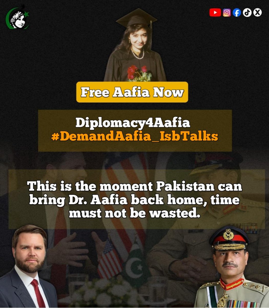 RajaAbdulHanna9's tweet photo. This is not just diplomacy, it’s a chance to restore justice and Pakistan’s honor.
Diplomacy4Aafia
Field Marshal Bring Aafia back
#DemandAafia_IsbTalks
Hanan https://t.co/er39Fxl7of