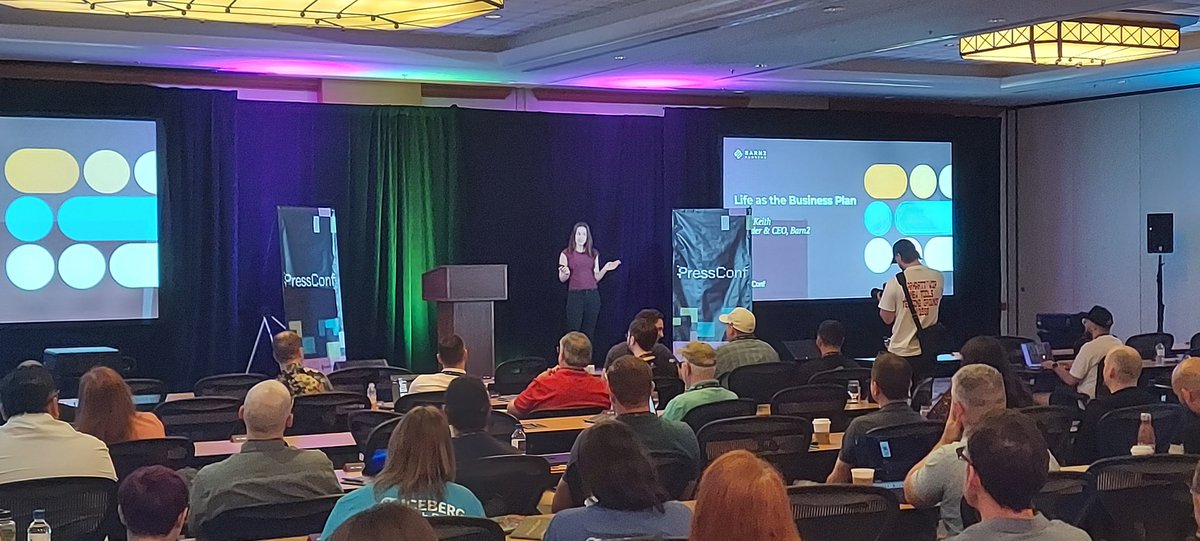 learnwithmattc's tweet photo. The @KatieKeithBarn2 takes the stage first at @Press__Conf with "Life as a Business Plan" https://t.co/jyKJVBypjk