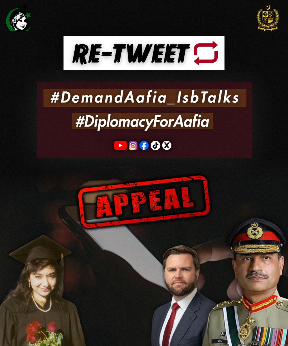 RajaAbdulHanna9's tweet photo. Every move now can be a step toward light — Dr. Aafia’s return must not wait.
Diplomacy4Aafia
Field Marshal Bring Aafia back
#DemandAafia_IsbTalks
Hanan https://t.co/4NzACiVZ8T