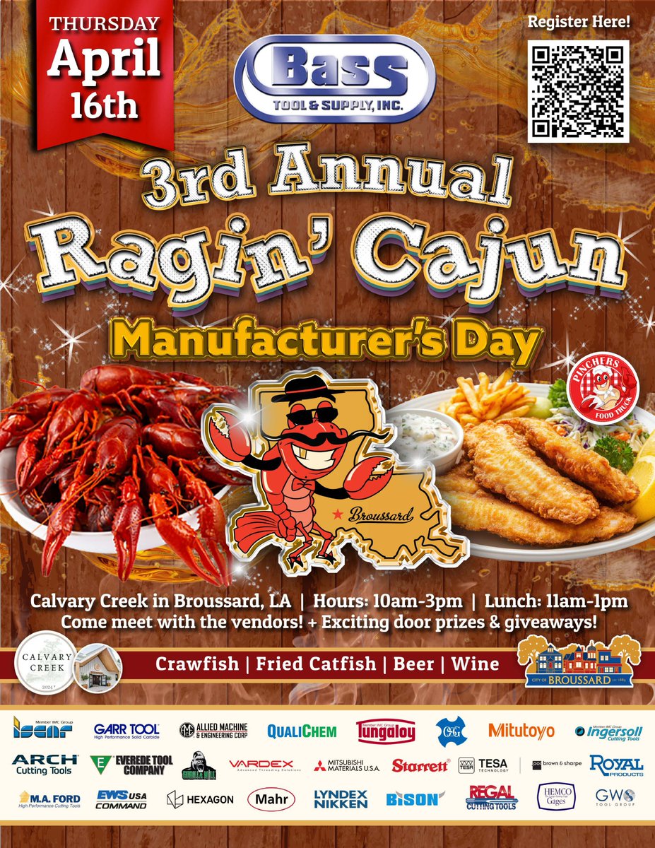 AdaseLlc's tweet photo. @AdaseLlc will once again be attending the @basstool_com Ragin' Cajun event! If you plan on heading down, please feel free to register in the link below! #manufacturing #openhouse #machining

Link: https://t.co/yukIpoCZRi https://t.co/ys4XsMJ8S0
