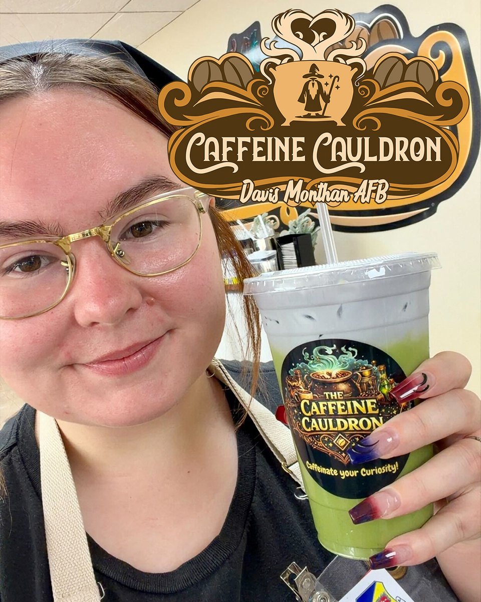 tucgamesgadgets's tweet photo. Madison is always ready to serve up the good stuff and serving those that serve us at the Caffeine Cauldron Davis Monthan AFB. This is a vanilla iced oat milk matcha with lavender cold foam! What's your go to morning beverage? #coffeelover #localcafe #morningritual #matcha https://t.co/cw4f5hZWel