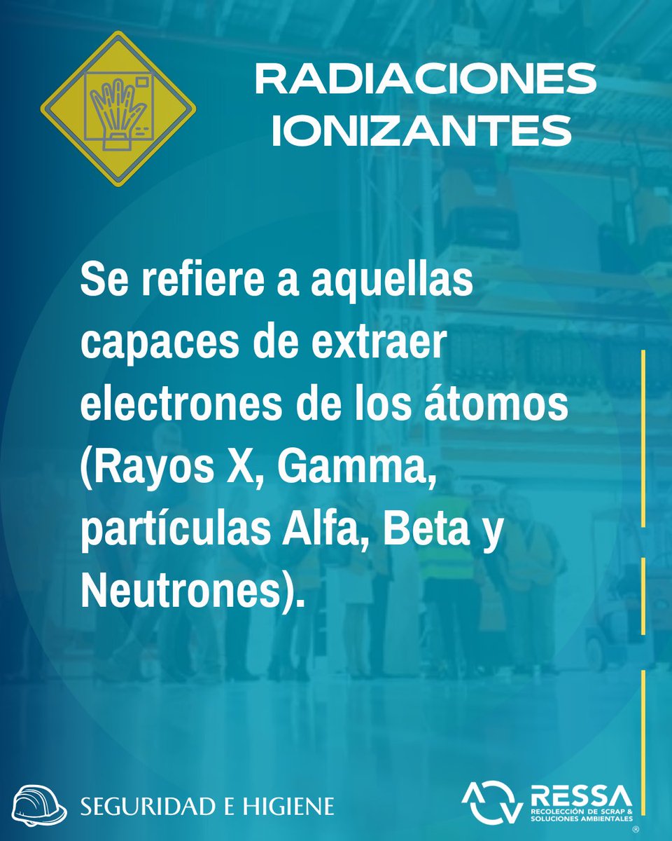 RESSA_ags's tweet photo. Hoy día 5 y último de conocer los Estudios de Higiene Industrial.

Existen las Radiaciones Ionizantes y las No Ionizantes, y para ambas, se deben de realizar los estudios necesarios. https://t.co/cOxy0fae8k