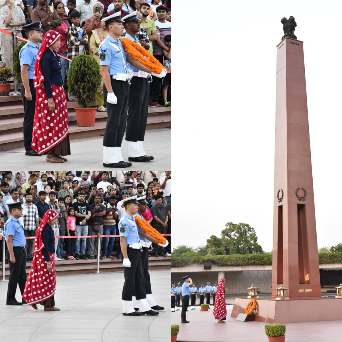 salute2soldier's tweet image. At #NationalWarMemorial, the #NoK Ceremony echoed with the saga of valour and supreme sacrifice of Gdr Hukum Singh Meena, SM, #12GRENADIERS, during #OpRakshak (2007). #VeerNari Mosmi paid solemn homage at #AmarJawanJyoti, her silent resolve inspiring all present.